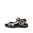 Beige and black sandal on a white background