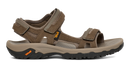 Brown sandals with orange accents on a white background