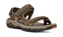 Brown sandal with orange accents on a white background