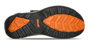 Black sandal with orange sole on a white background