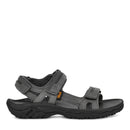 Gray sandals with black soles on a white background