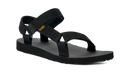 Black sandal with a brand logo on a white background
