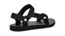 Black sandal with multiple straps on a white background