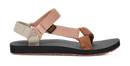 Sandal with beige and brown straps on a white background