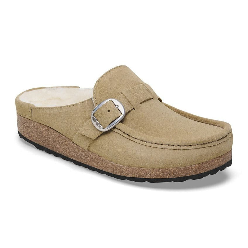 Birkenstock Buckley Shearling Suede Taupe Leather Clogs Women's 2