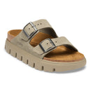 Beige sandal with cork sole on a white background