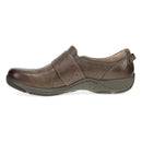 Brown shoe with a strap on a white background