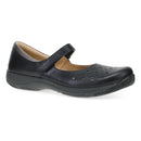 Black shoe with a strap on a white background