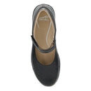 Black shoe with a strap on a white background