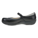 Black shoe with a strap on a white background