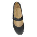 Black shoe with a strap on a white background
