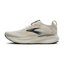 Brooks Glycerin running shoe in off-white and beige with a dark navy logo accent on the side, shown in a side profile view against a white background.