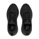 Black running shoes with visible brand logo on a white background