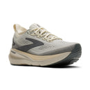 Gray and beige running shoe with Brooks logo on a white background