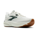 White running shoe with brown sole on a white background