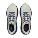 White running shoes with blue laces on a white background