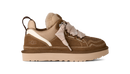 Brown sneaker with white sole on a white background