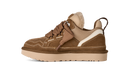 Brown and beige sneaker with white sole on a white background
