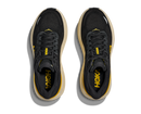 Black and yellow running shoes with 'Hoka' branding on a white background