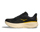 Black running shoe with yellow accents on a white background