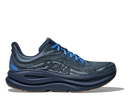 Blue running shoe with blue laces on a white background