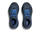 Pair of blue running shoes with brand logo on a white background