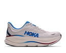 White running shoe with blue accents on a white background