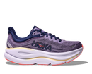 Purple running shoe with white sole on a white background