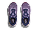 Pair of purple running shoes with 'Hoka' branding on a white background