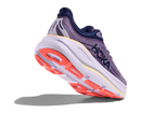 Hoka running shoe with purple and orange design on a white background