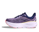 Purple running shoe with white sole on a white background
