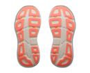 Close-up of a pair of running shoes with orange sole pattern on a white background