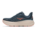 Blue running shoe with orange accents on a white background