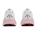 White running shoes with pink soles on a white background