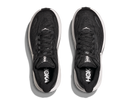 Black running shoes with white soles on a white background