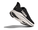 Black running shoe with white sole on a white background