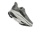 Gray running shoe with white sole on a white background