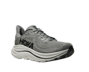 Gray running shoe with 'Hoka' branding on a white background
