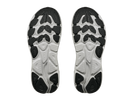 Close-up of a pair of black and white athletic shoe soles on a white background