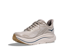 Gray running shoe with a white sole on a white background