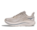 Light gray running shoe with blue accents on a white background