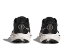 Black running shoes with white soles on a white background