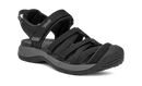 Black sandal with multiple straps on a white background