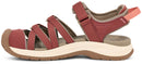 Red sandal with multiple straps on a white background