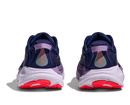 Navy and purple sneakers with red soles on a white background