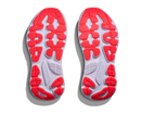 Close-up of red and gray shoe soles on a white background