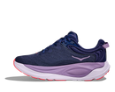 Navy and purple running shoe with a white sole on a white background