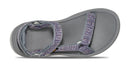 Gray sandal with purple straps on a white background