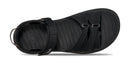 Black sandal with multiple straps on a white background