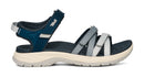 Blue and gray sandal with white sole on a white background